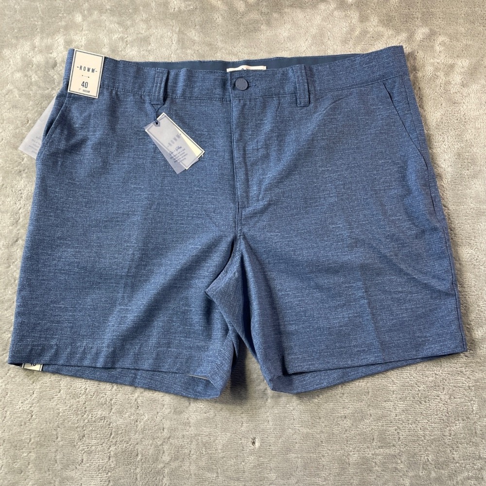 ROWM Chino Shorts Mens 40 Blue 7" Golf Preppy Lightweight Stretch Summer Outdoor